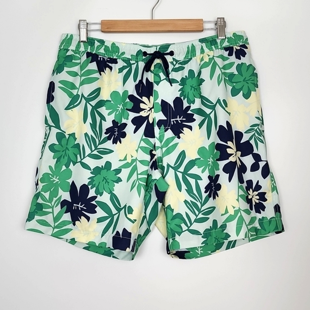 ⭐️3/ $30⭐️ GAP Men's Swim Trunks Shorts Green Navy Tropical Print Size Large